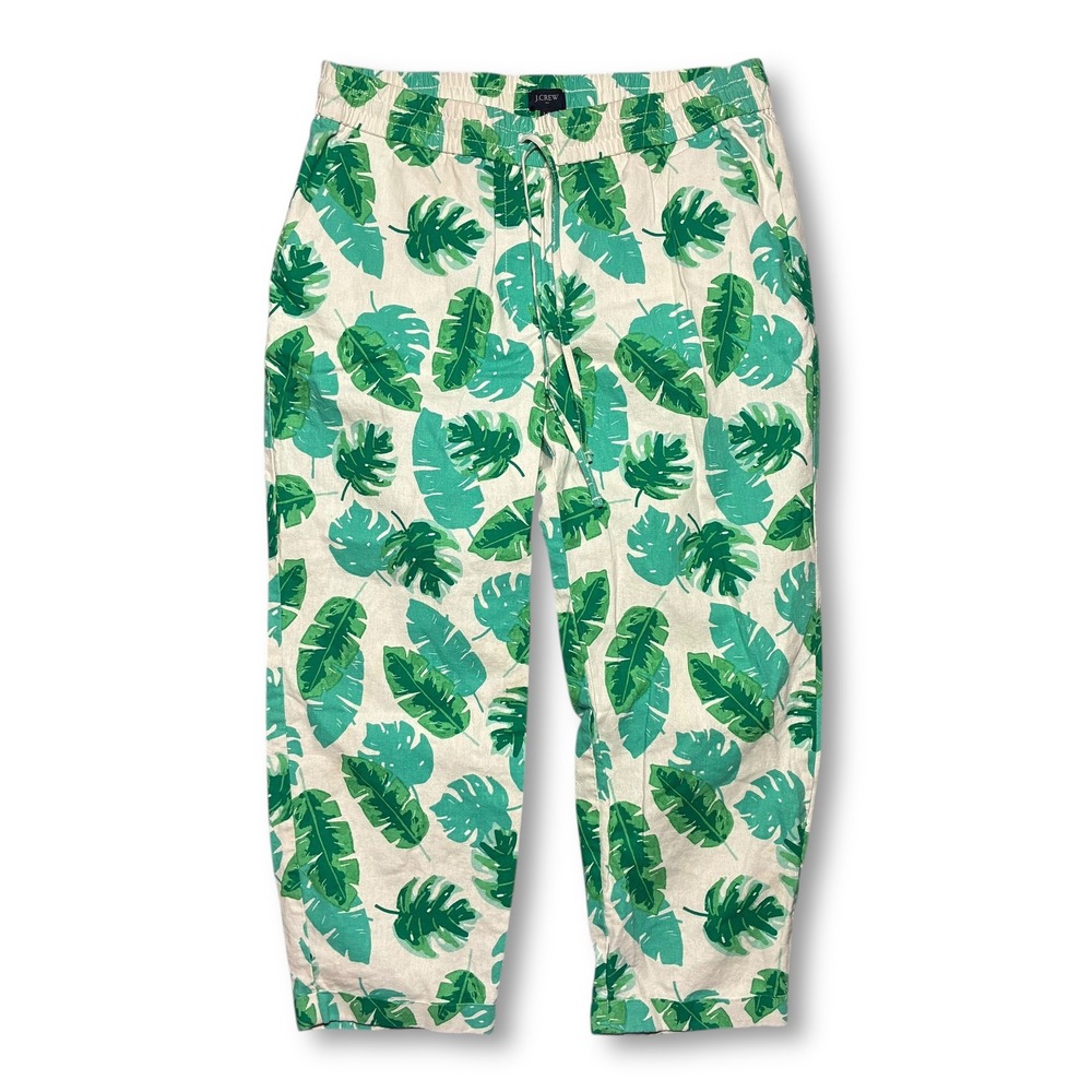J. Crew Linen Blend Tropical Leaf Palm Print Crop Pants Women's 12P Petite